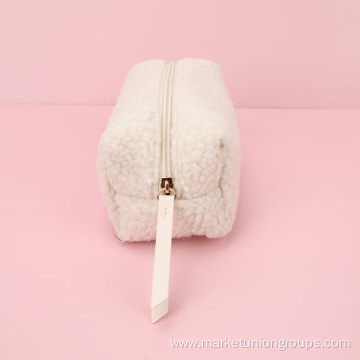 Wholesale Sherpa Girl Rose Gold Cosmetic Toiletry Bag Makeup Brushes Bag